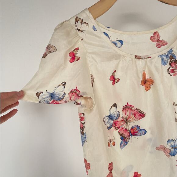 Vintage Silk Butterfly Fairy Top / Sz S/M / Flutter Sleeves Handmade Boxy Cut - Picture 7 of 8